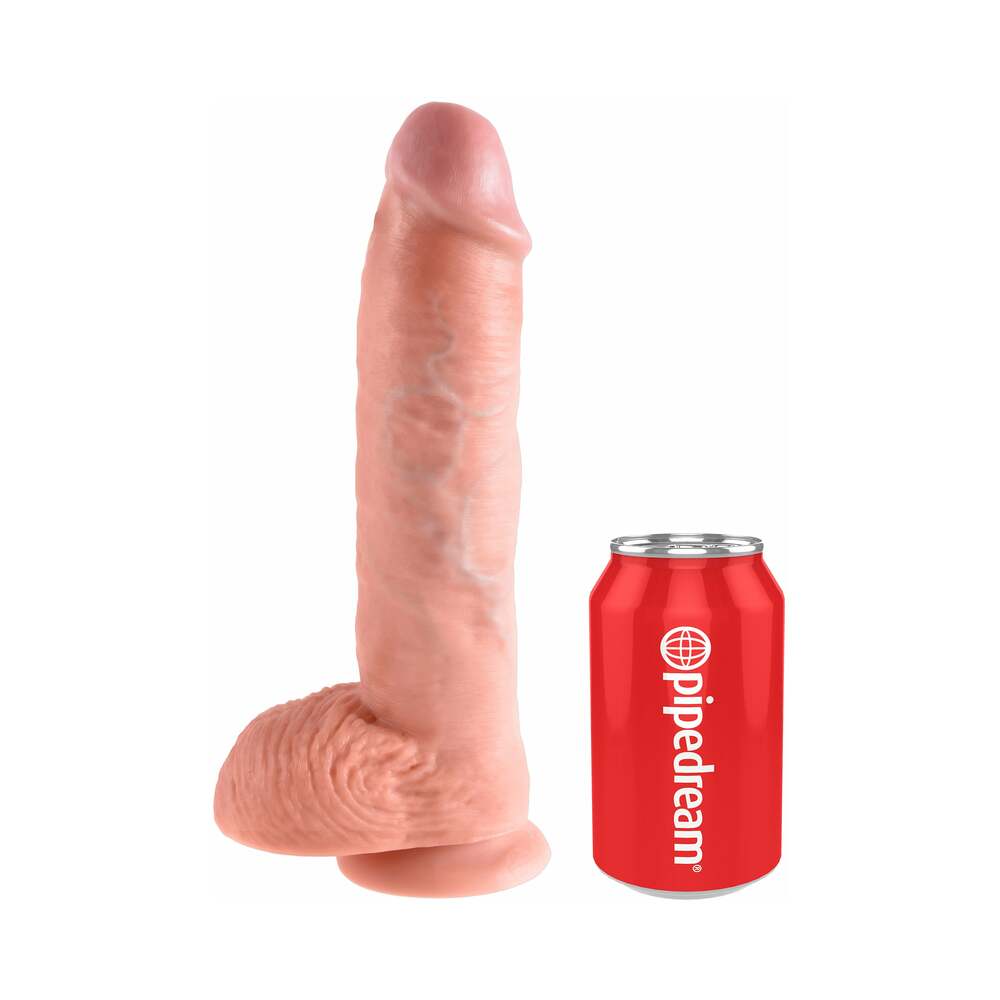 King Cock 10 in. Cock With Balls Realistic Suction Cup Dildo Beige