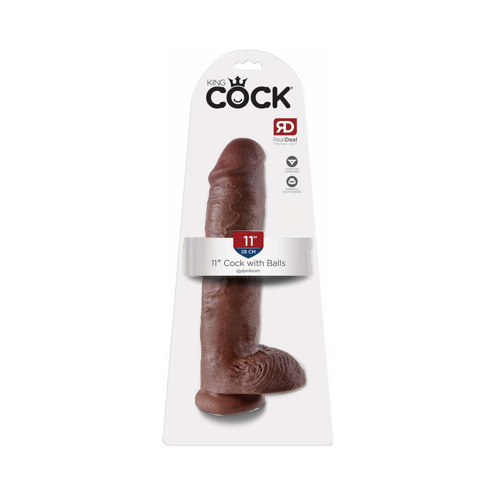 Pipedream King Cock 11 in. Cock With Balls Realistic Suction Cup Dildo Brown