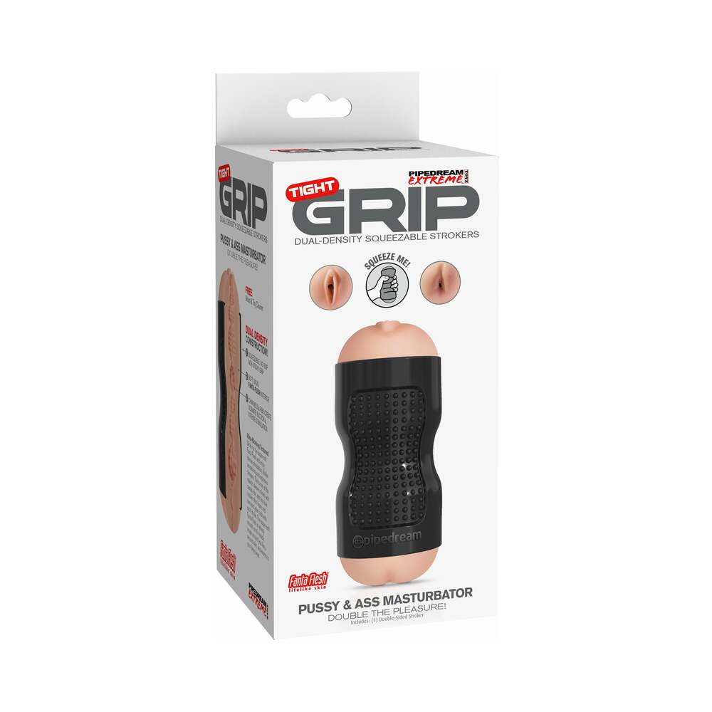 PDX Tight Grip Pussy & Ass Dual Density Squeezable Masturbator Beige/Black