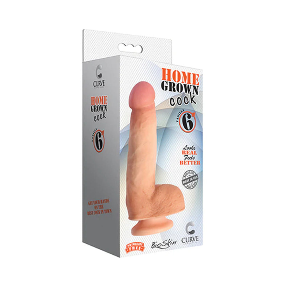 Curve Toys Home Grown Cock 6 in. Dildo with Balls & Suction Cup Beige