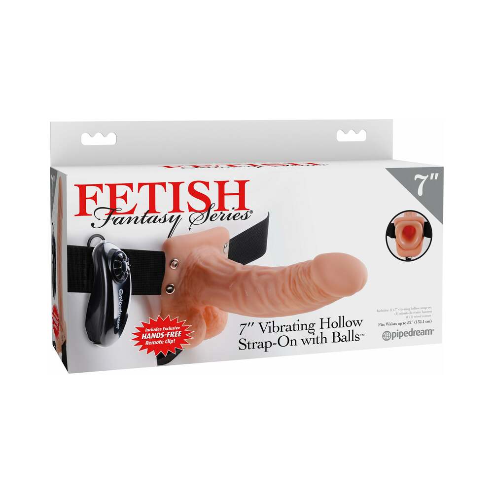 Pipedream Fetish Fantasy Series 7 in. Vibrating Hollow Strap-On with Balls Beige/Black