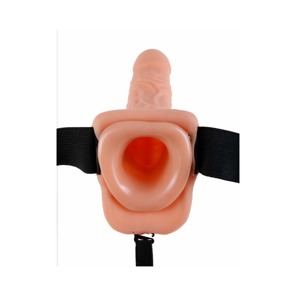 Fetish Fantasy Series 9 in. Vibrating Hollow Strap-On with Balls Beige/Black