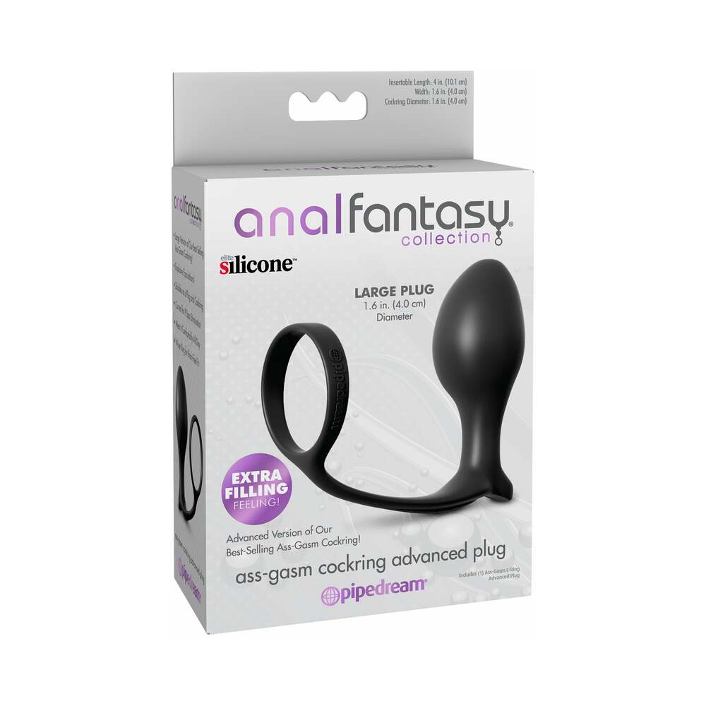 Pipedream Anal Fantasy Collection Silicone Ass-Gasm Cock Ring Advanced Plug Black