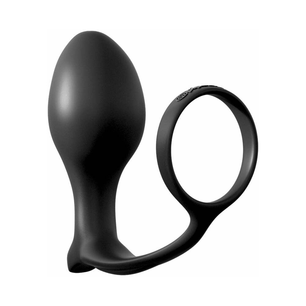 Anal Fantasy Collection Silicone Ass-Gasm Cock Ring Advanced Plug Black