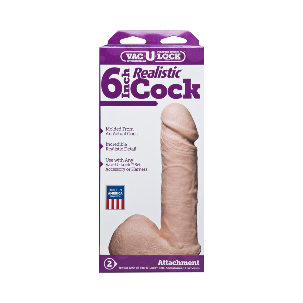 Pene realista Vac-U-Lock de 6 pulgadas, color blanco