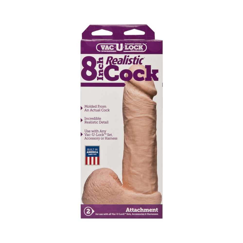 Vac-U-Lock 8in Realistic Cock White