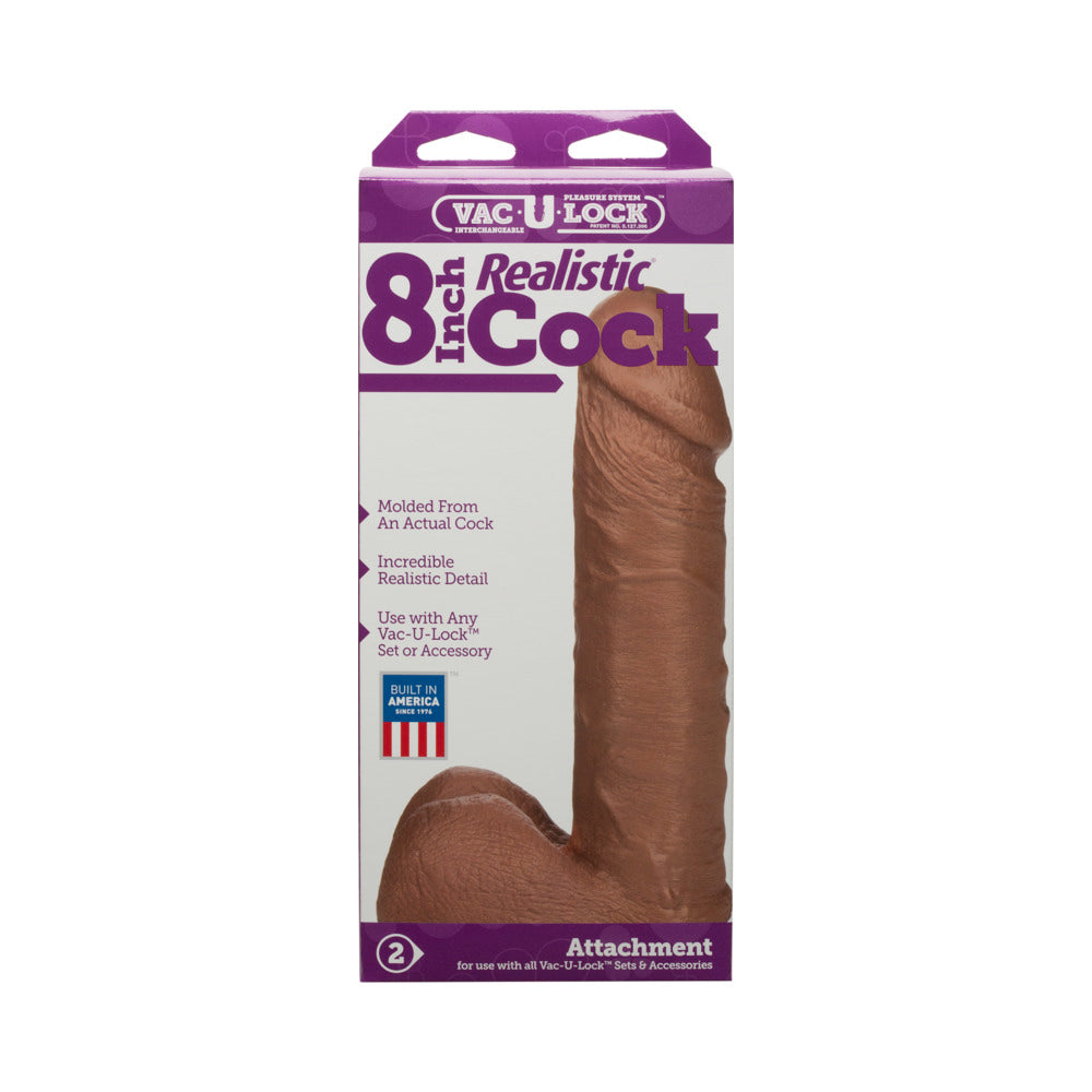 Vac-U-Lock 8in Realistic Cock Brown