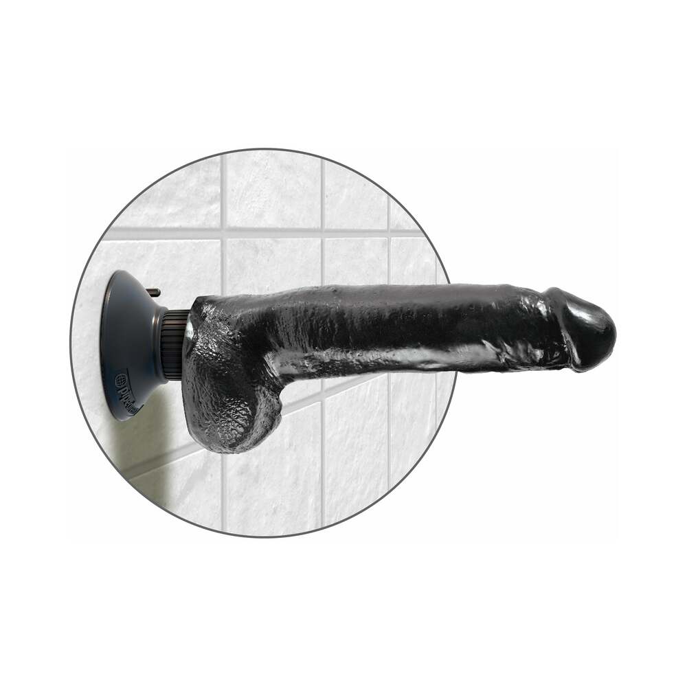 King Cock 9 in. Vibrating Cock With Balls Poseable Suction Cup Dildo Black