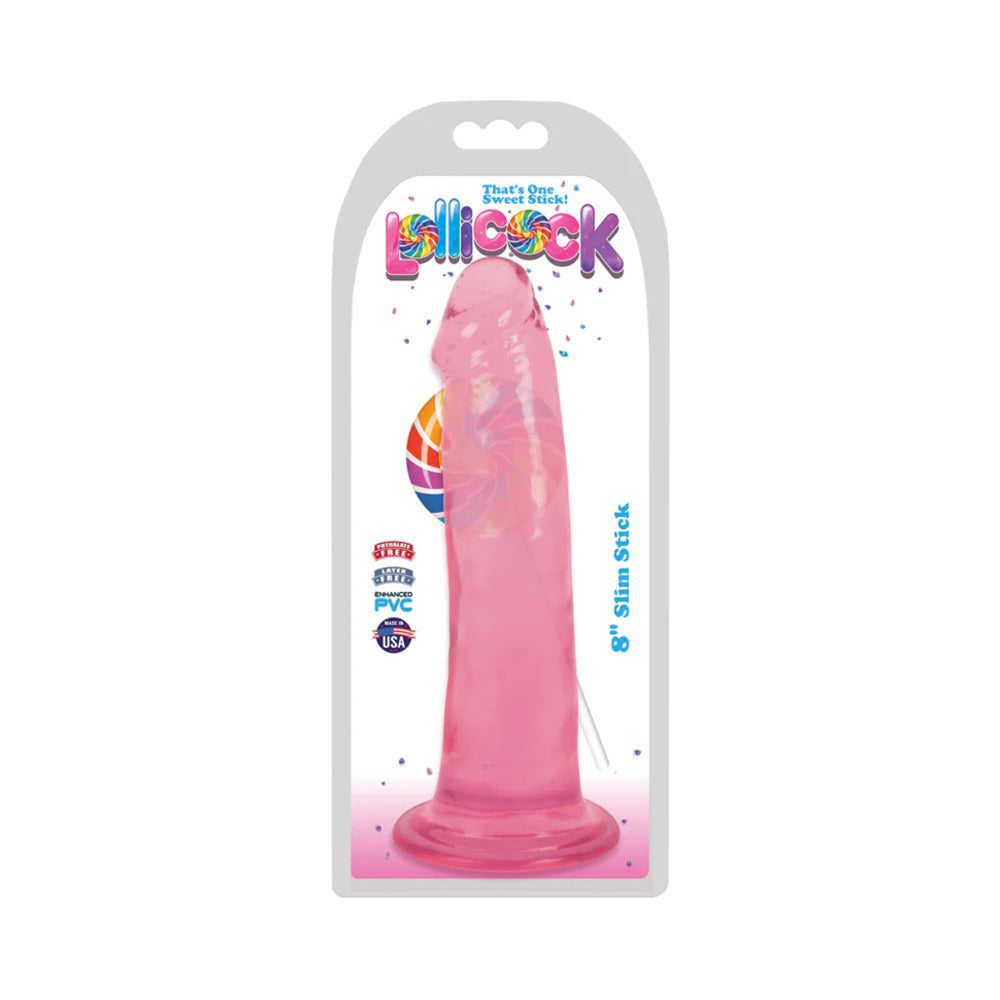 Curve Toys Lollicock Slim Stick 8 in. Dildo with Suction Cup Cherry Ice