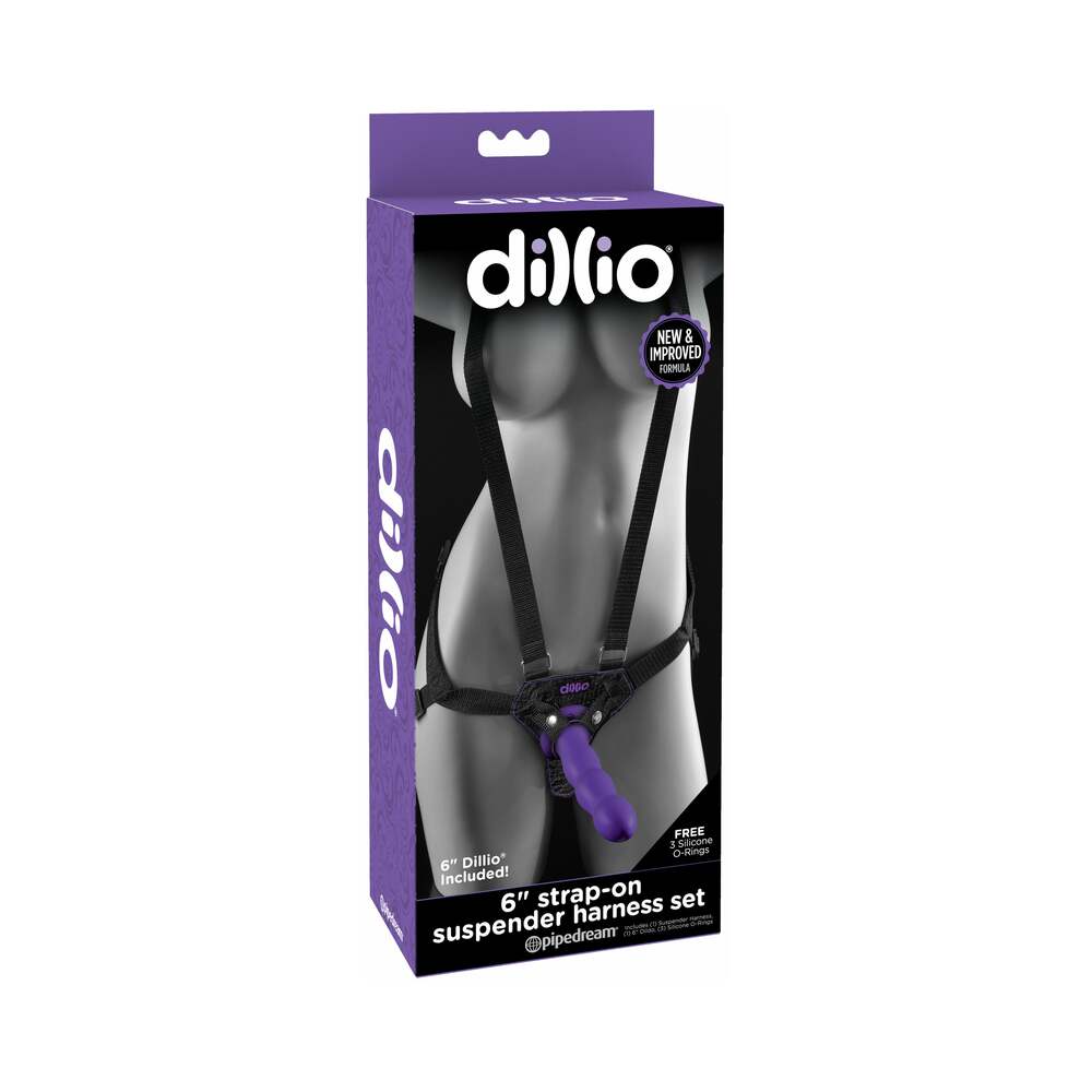 Pipedream Dillio Adjustable 6 in. Strap-On Suspender Harness Set Purple/Black