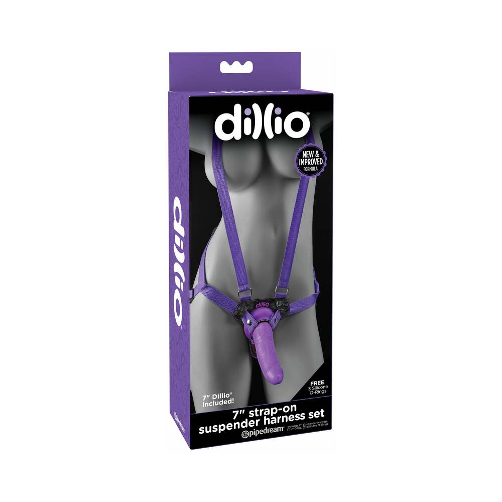 Pipedream Dillio Adjustable 7 in. Strap-On Suspender Harness Set Purple