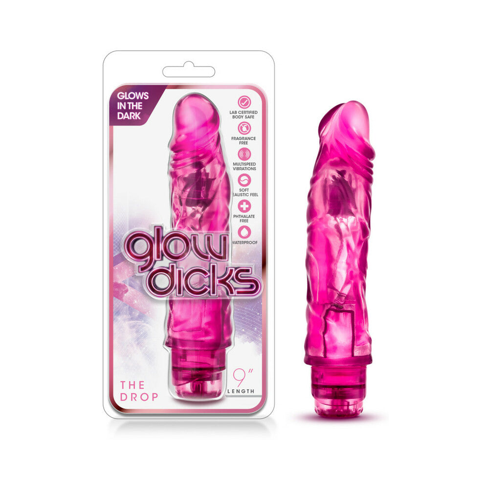 Blush Glow Dicks The Drop Realistic 8.5 in. Vibrating Dildo Pink