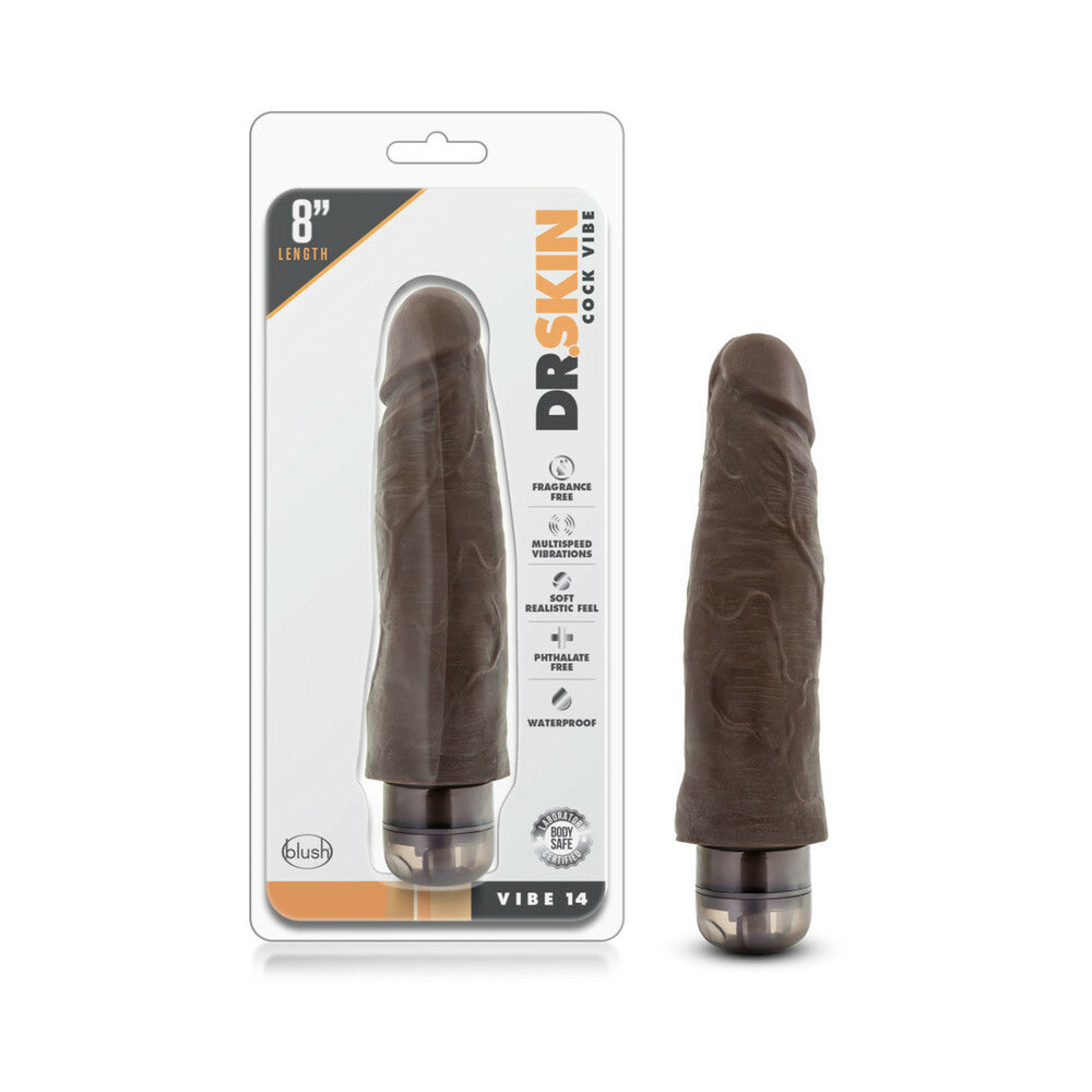 Blush Dr. Skin Vibe 14 Realistic 8 in. Vibrating Dildo Brown