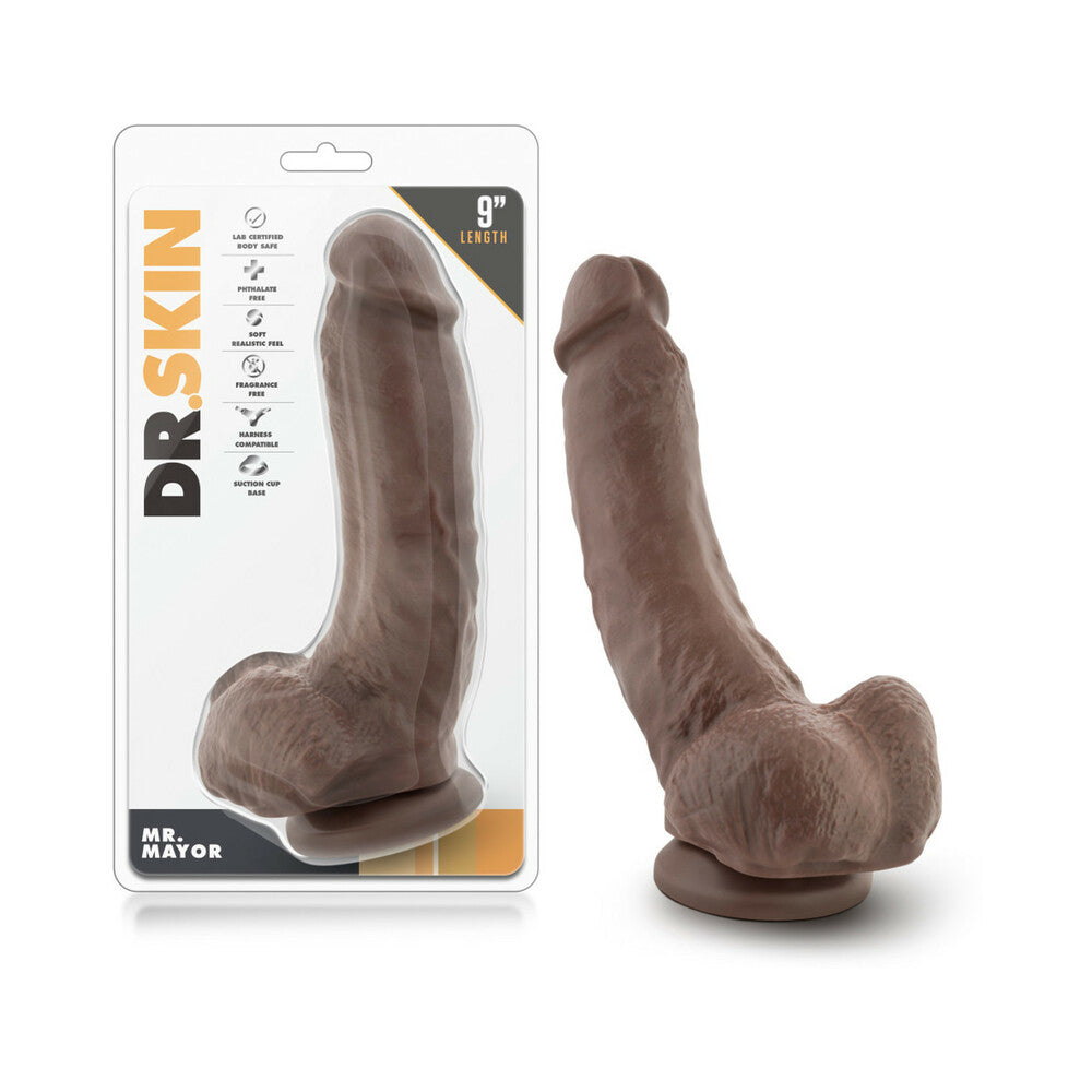 Blush Dr. Skin Mr. Mayor Realistic 9 in. Dildo with Balls & Suction Cup Brown