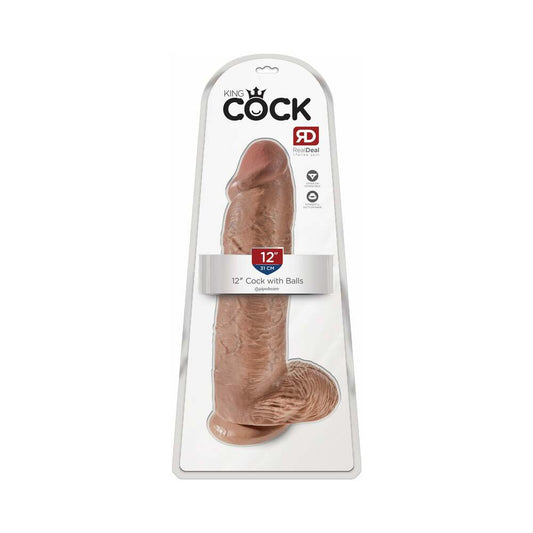 Pipedream King Cock 12 in. Cock With Balls Realistic Suction Cup Dildo Tan