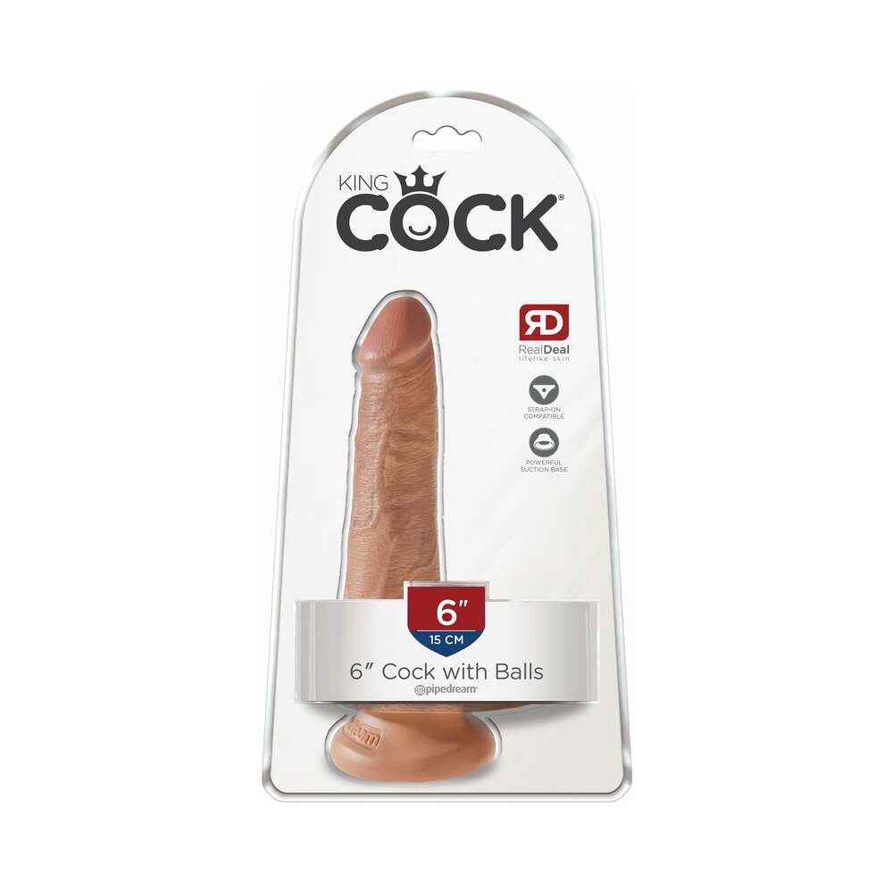 Pipedream King Cock 6 in. Cock With Balls Realistic Suction Cup Dildo Tan