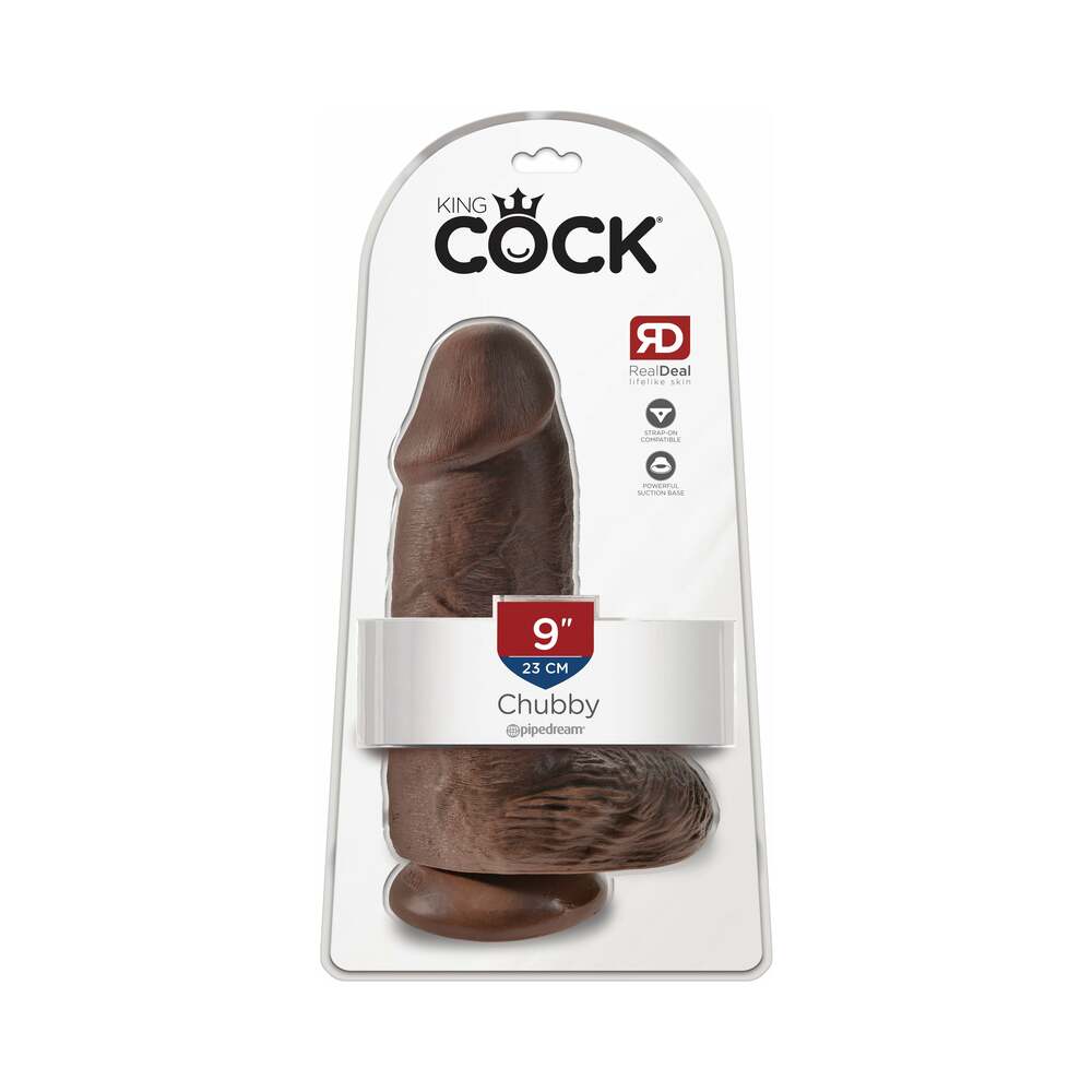 Pipedream King Cock Chubby 9 in. Cock With Balls Realistic Suction Cup Dildo Brown