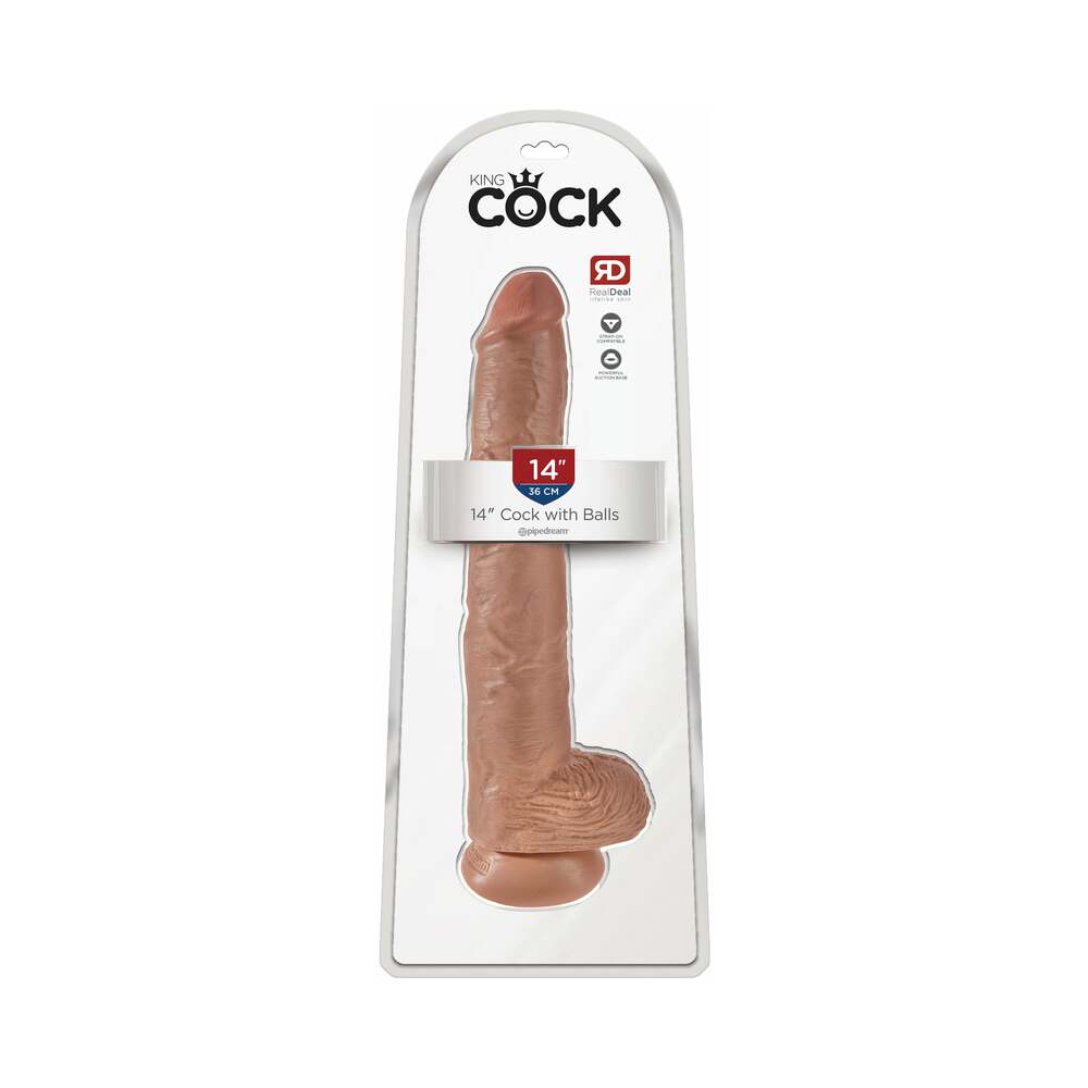 Pipedream King Cock 14 in. Cock With Balls Realistic Suction Cup Dildo Tan