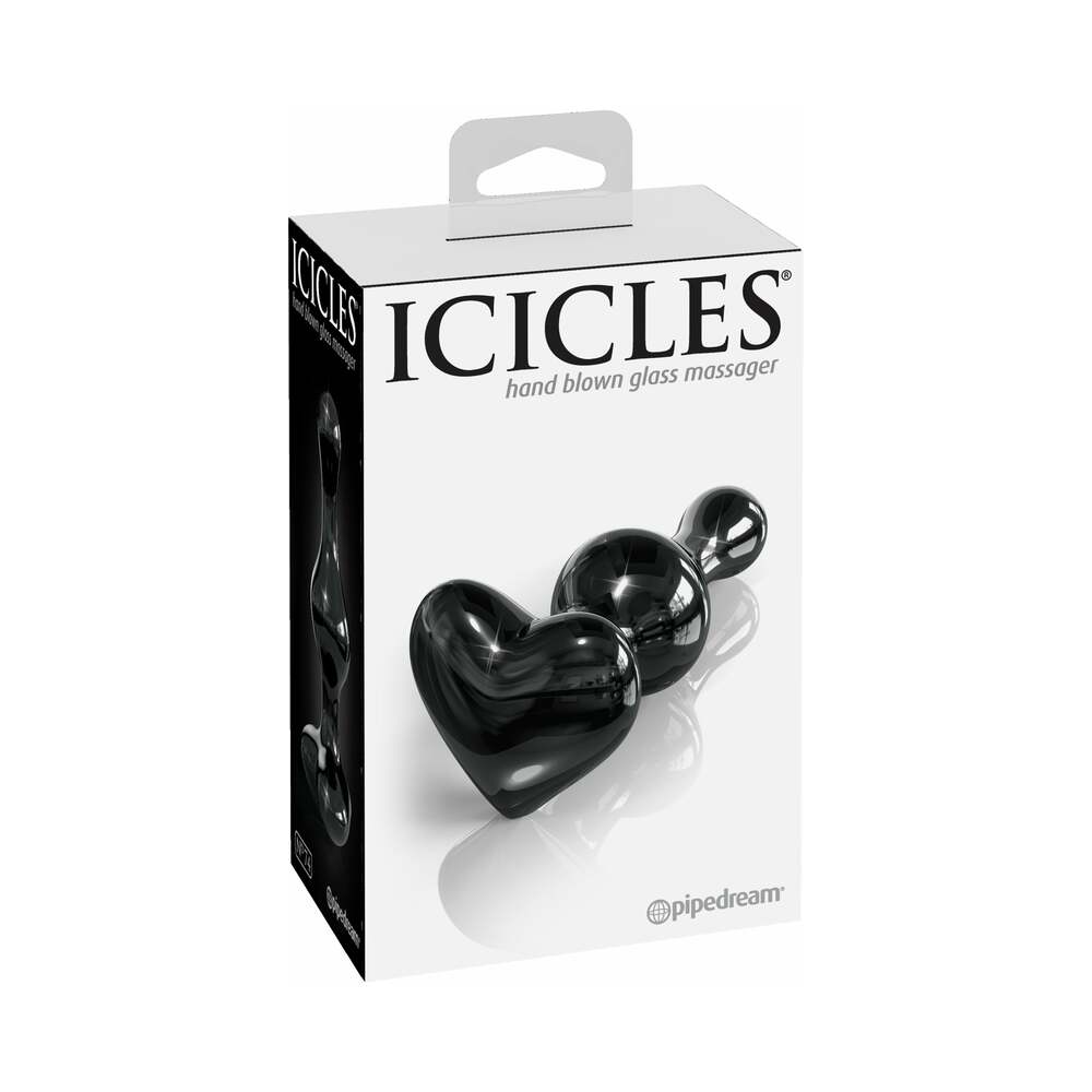 Pipedream Icicles No. 74 Beaded Glass Massager With Heart-Shaped Base Black