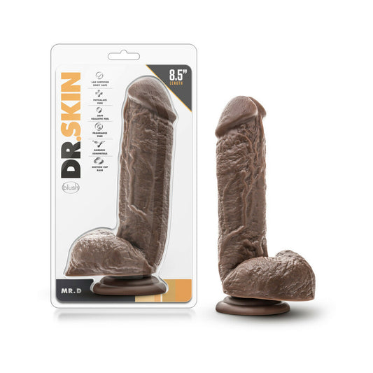 Blush Dr. Skin Mr. D Realistic 8.5 in. Dildo with Balls & Suction Cup Brown