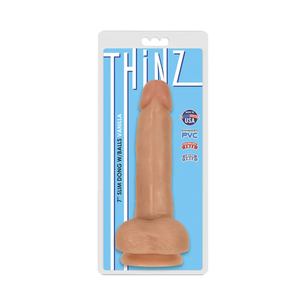 Curve Toys Thinz 7 in. Slim Dildo with Balls & Suction Cup Beige