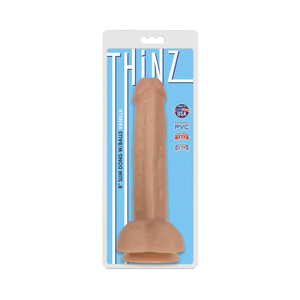 Curve Toys Thinz 8 in. Slim Dildo with Balls & Suction Cup Beige