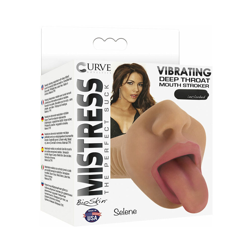 Curve Toys Mistress Perfect Suck Selene Vibrating Deep Throat Mouth Stroker Tan