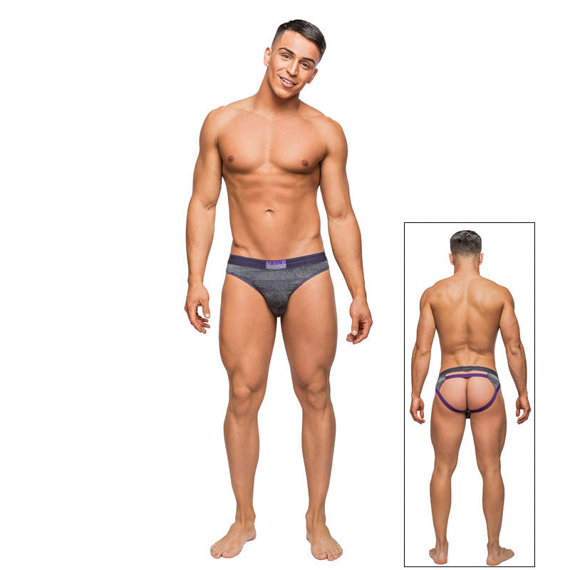 Male Power Heather Haze Cutout Thong Grey LX