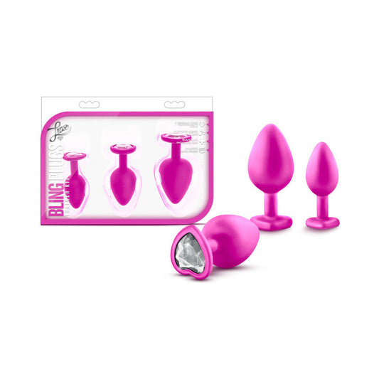 Blush Luxe 3-Piece Bling Plug Training Kit with White Gem Base Pink