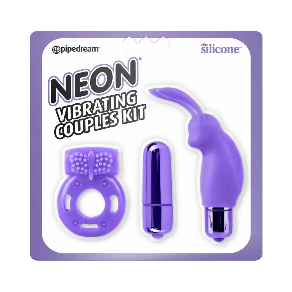 Pipedream Neon 3-Piece Silicone Vibrating Couples Kit Purple