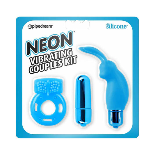 Pipedream Neon 3-Piece Silicone Vibrating Couples Kit Blue