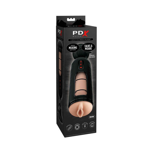 PDX Elite Vibrating Mega Milker Rechargeable Stroker With Hands-Free Suction Cup Beige/Black