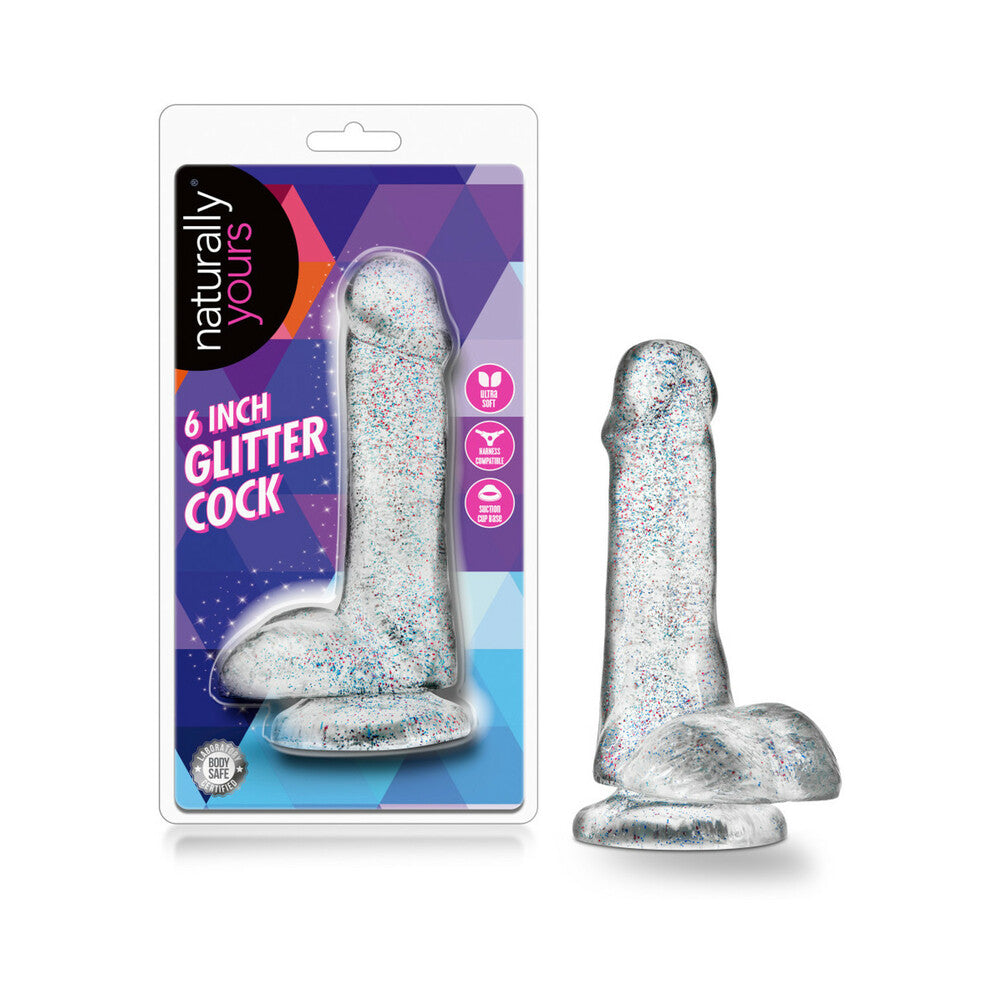 Blush Naturally Yours 6 in. Glitter Cock Realistic Dildo with Balls & Suction Cup Sparkling Clear