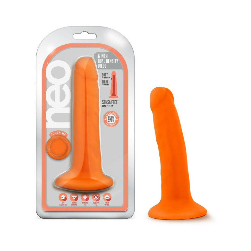 Blush Neo 6 in. Dual Density Dildo with Suction Cup Neon Orange