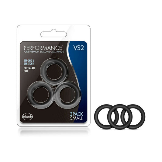 Blush Performance VS2 Pure Premium Silicone Cockrings 3-Pack Small Black