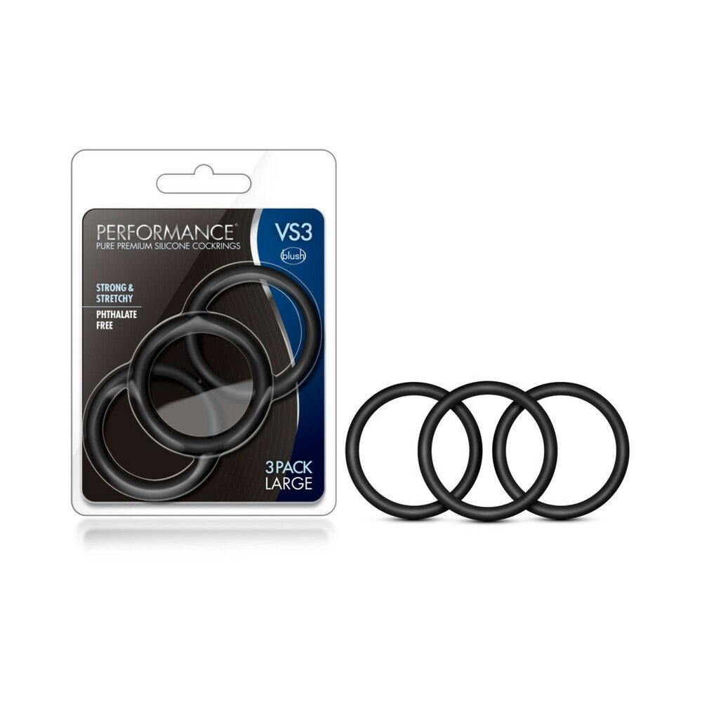 Blush Performance VS3 Pure Premium Silicone Cockrings 3-Pack Large Black