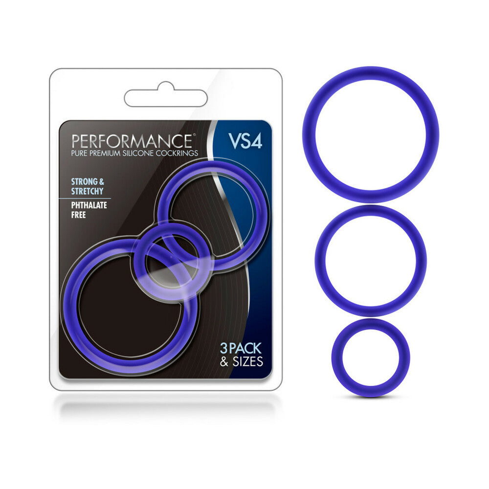 Blush Performance VS4 Pure Premium Silicone Cockrings 3-Pack Set Indigo