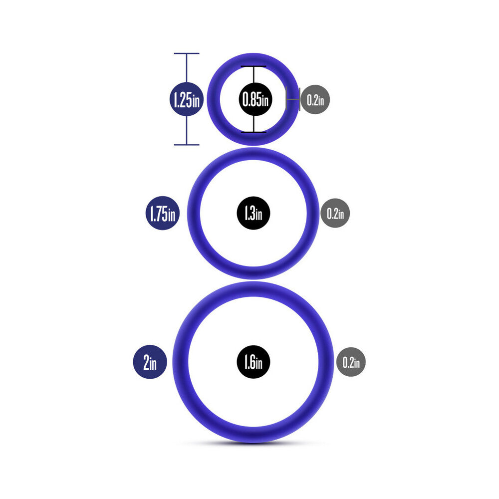 Performance VS4 Pure Premium Silicone Cockrings 3-Pack Set Indigo