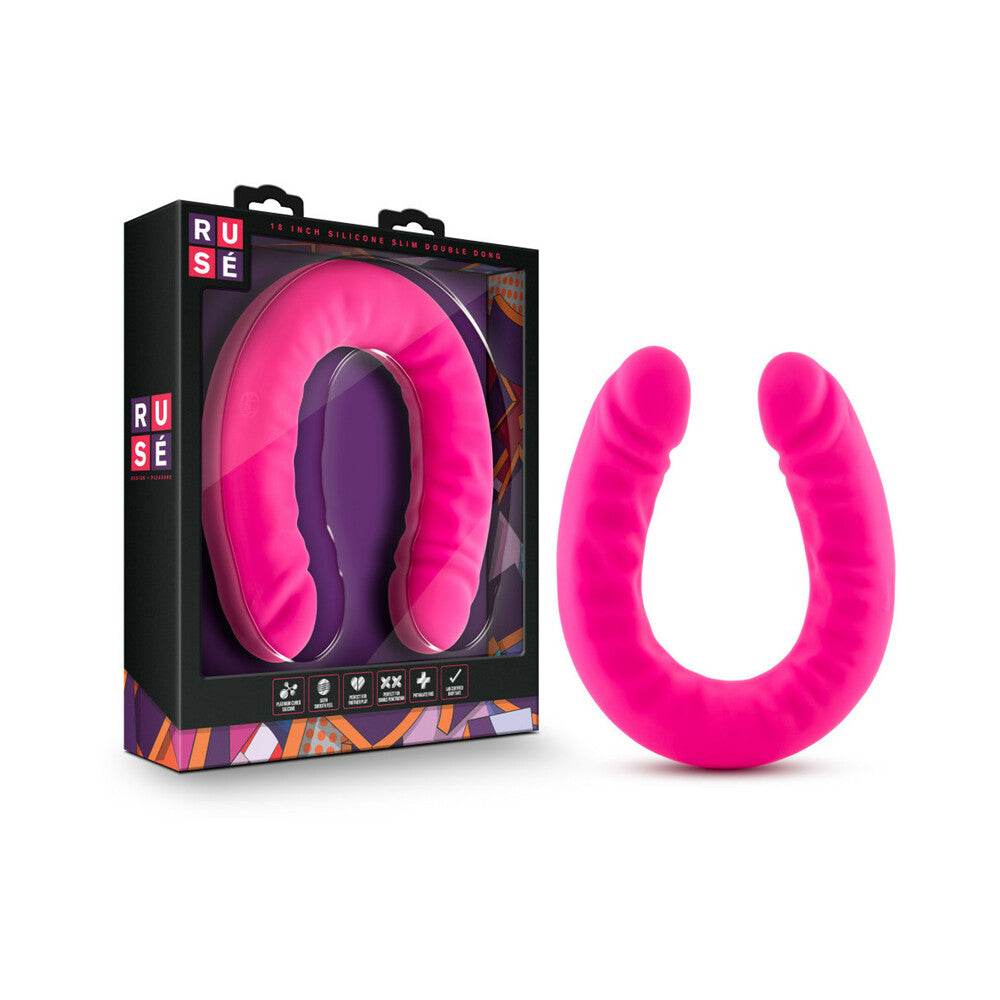 Blush Ruse Realistic 18 in. Silicone Slim Double Dong Dual Ended Dildo Hot Pink