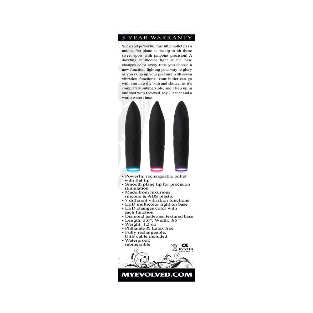 Evolved On The Spot Light-Up Rechargeable Silicone Bullet Vibrator Black