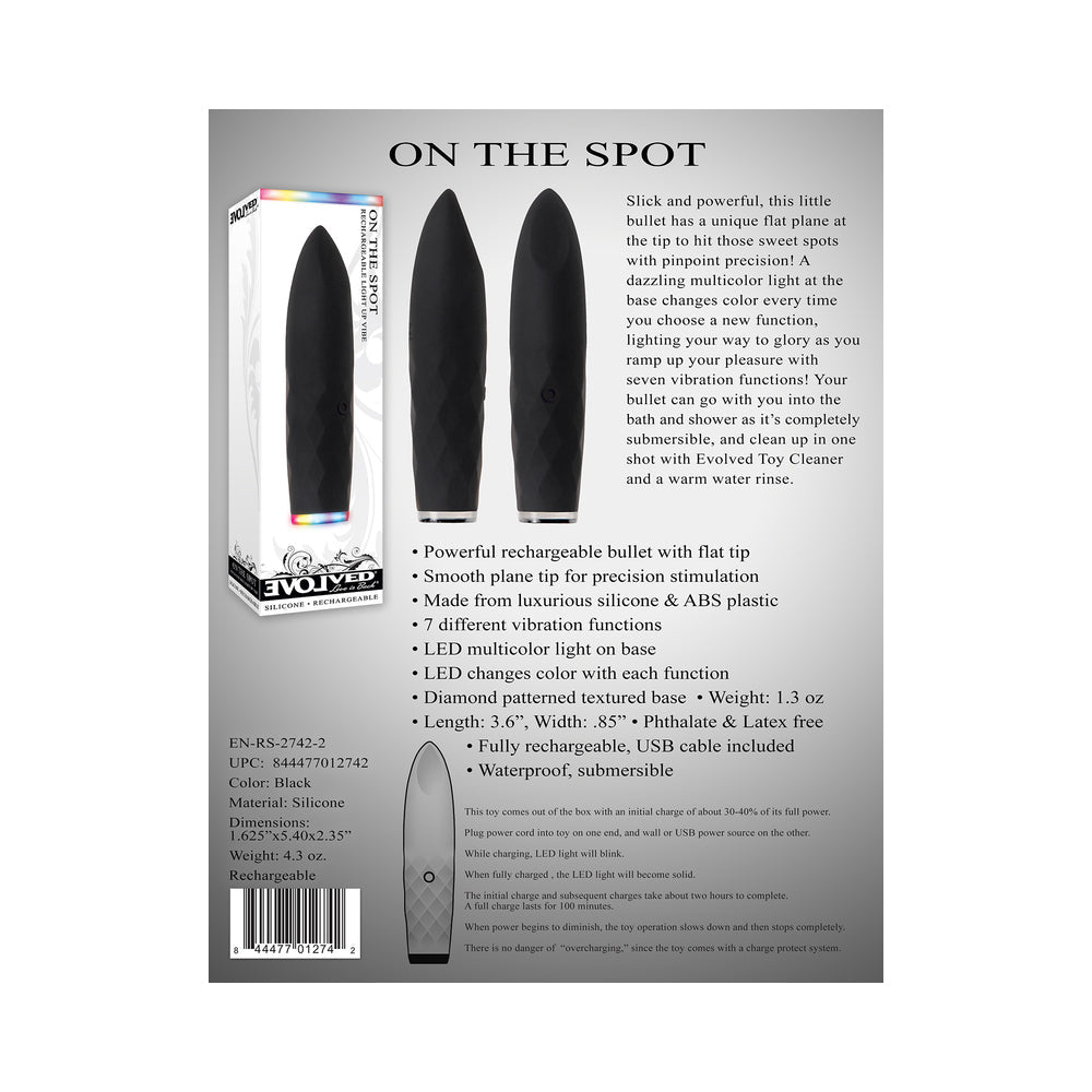 Evolved On The Spot Light-Up Rechargeable Silicone Bullet Vibrator Black