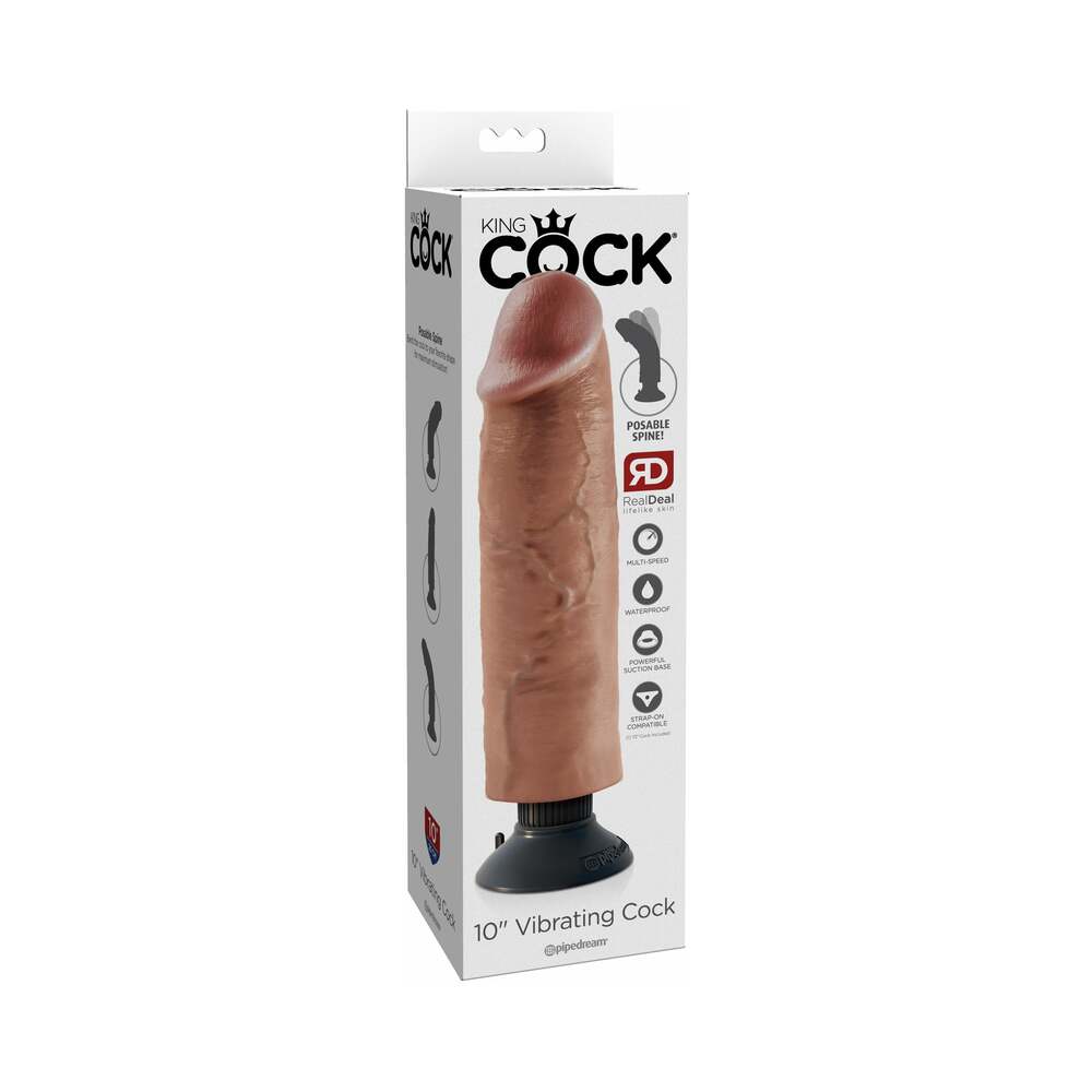 Pipedream King Cock 10 in. Vibrating Cock Poseable Dildo With Suction Cup Tan