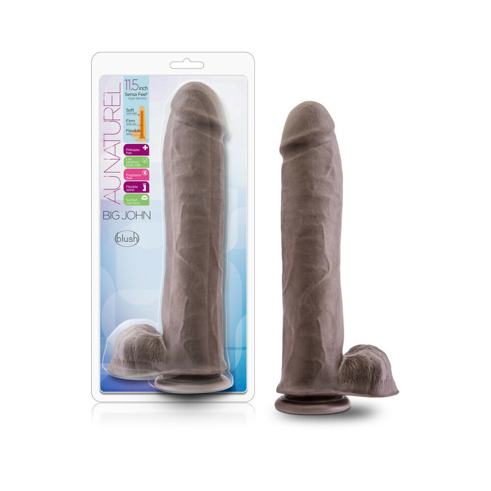 Blush Au Naturel Big John 11.5 in. Posable Dual Density Dildo with Balls & Suction Cup Brown