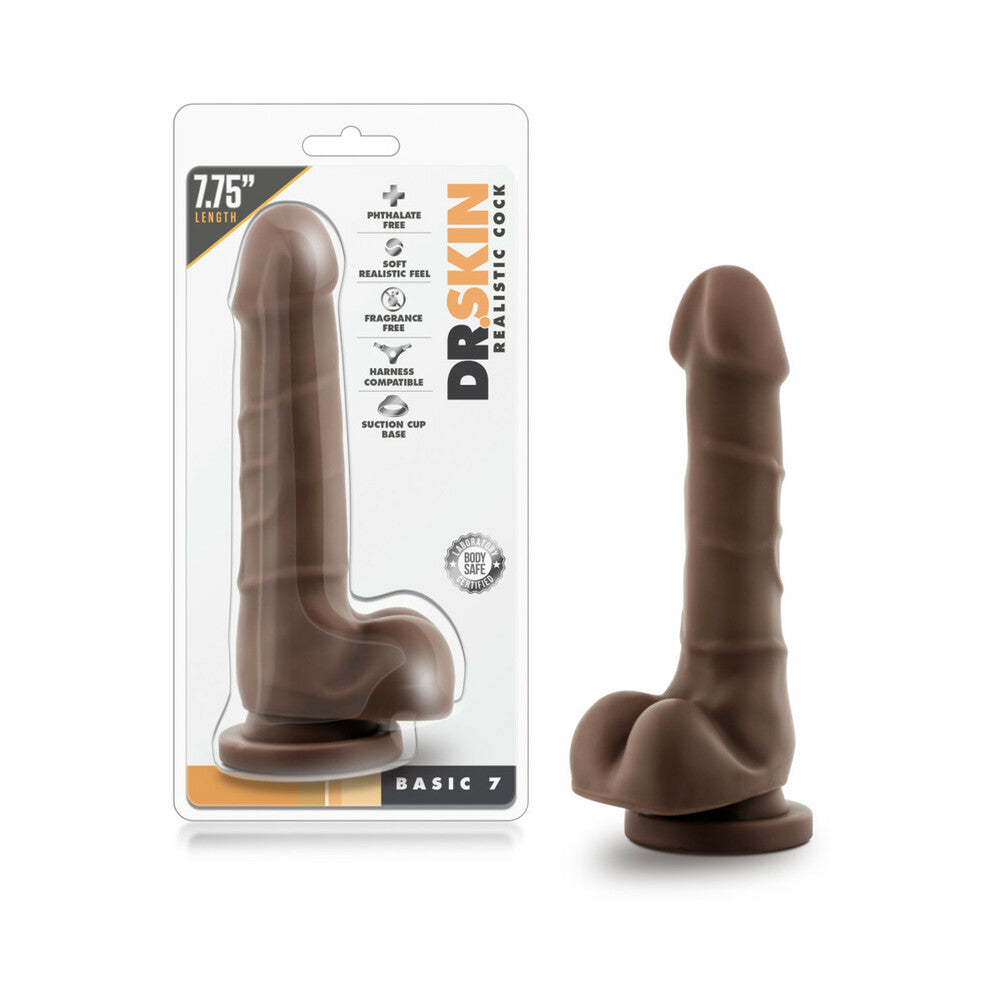 Blush Dr. Skin Basic 7 Realistic 7.75 in. Dildo with Balls & Suction Cup Brown