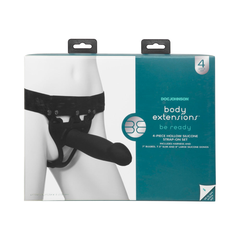 Body Ext Hollow Strap-On 4pc Set Blk