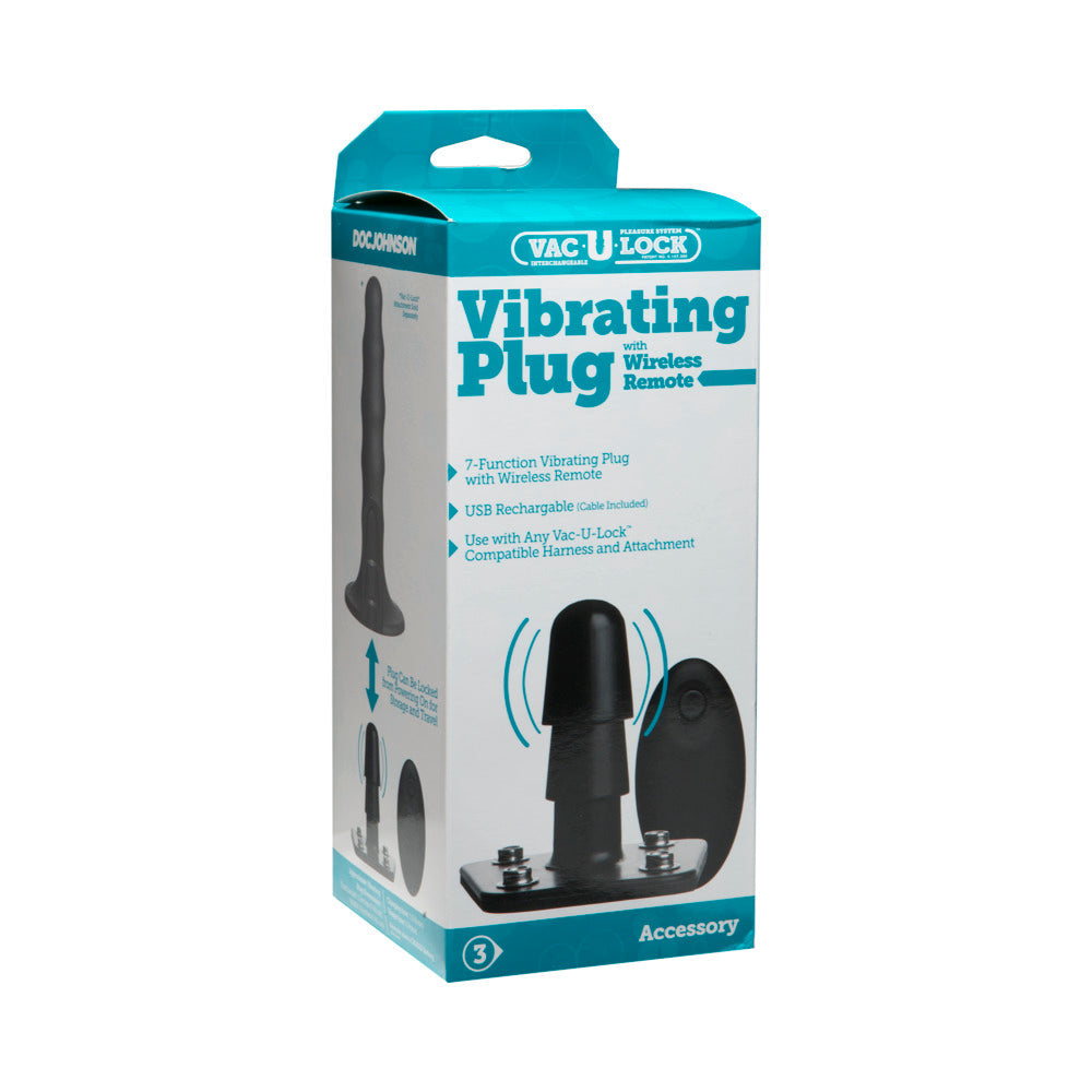 Vac-U-Lock Vibrating Plug with Snaps & Wireless Remote Black