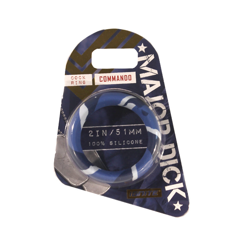 Major Dick Commando Cock Ring Blue Camo 2in