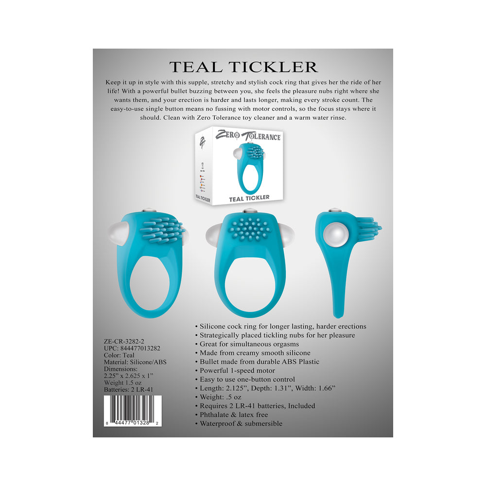 Zero Tolerance Teal Tickler Single-Speed Vibrating Silicone Cockring Teal