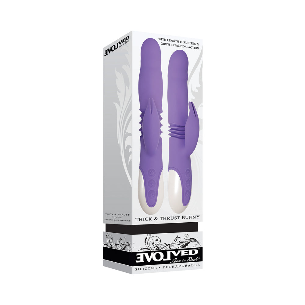 Evolved Thick & Thrust Bunny Rechargeable Thrusting Silicone Rabbit Vibrator Purple