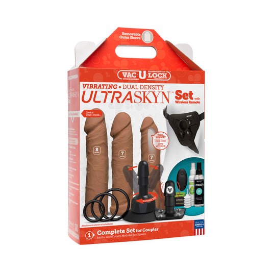 Vac-U-Lock - VIBRATING Dual Density ULTRASKYN Set w/Wireless Remote Caramel